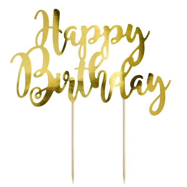 PartyDeco Cake Topper Happy Birthday - Gold  Kuchenaufsatz