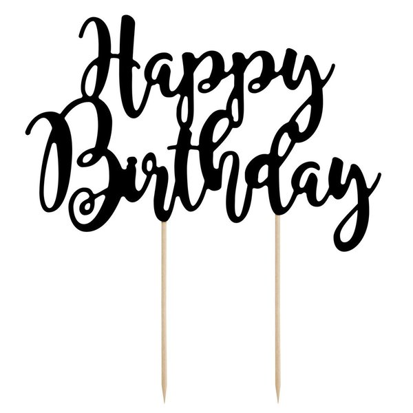 PartyDeco Cake Topper Happy Birthday - schwarz  Kuchenaufsatz