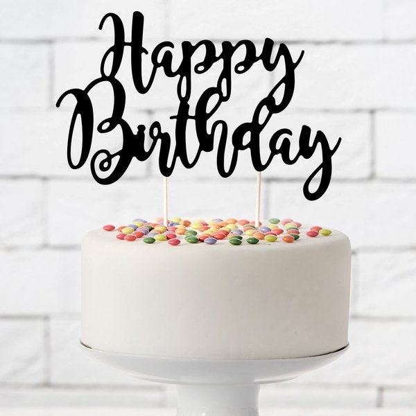 PartyDeco Cake Topper Happy Birthday - schwarz  Kuchenaufsatz Caketopper