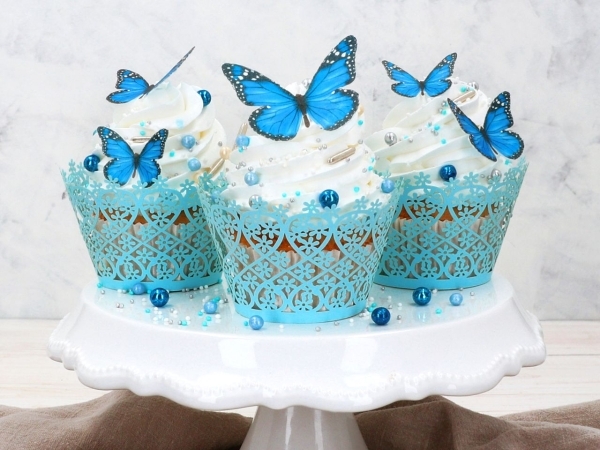 Wafer Paper Oblaten-  Schmetterlinge 29 Stück blau  essbar ausgestanzt