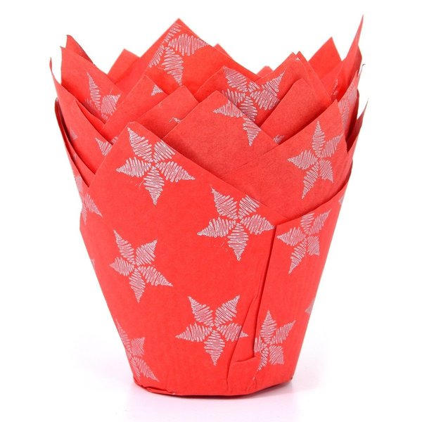 House of Marie Muffin Cups Tulpensterne Rot pk/36